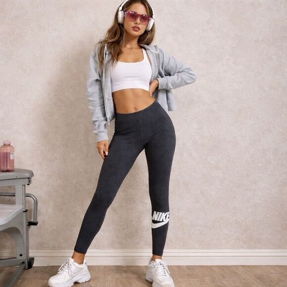 Nike Pants - Y2K Vintage NIKE Swoosh Logo Leggings Dark Gray Womens Small Midrise 7/8 Run Gym